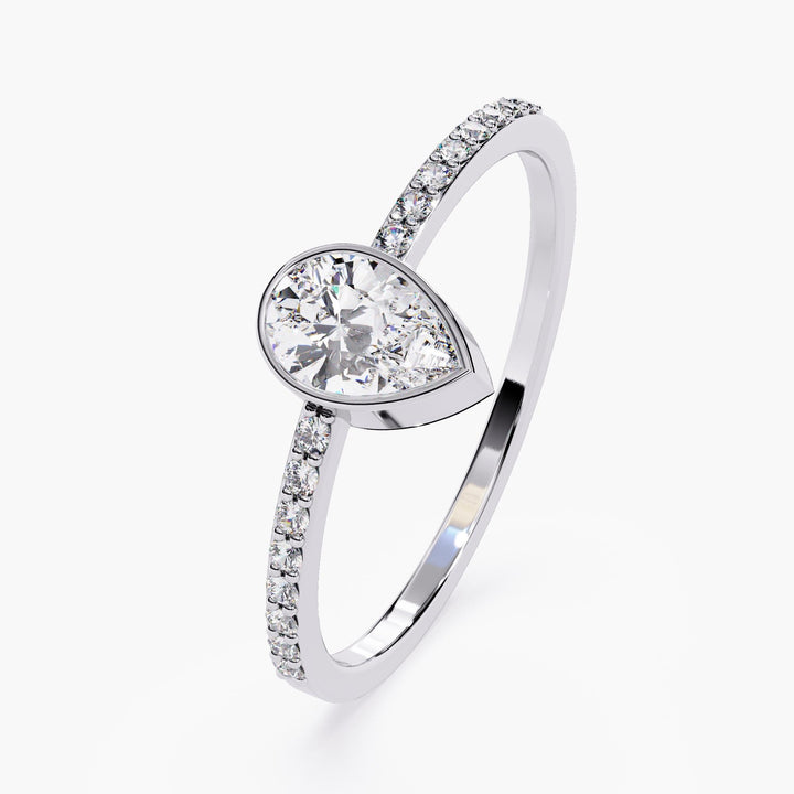 Dainty 14k Gold Pear Diamond Engagement Ring: Bezel Setting, 0.40 CTW