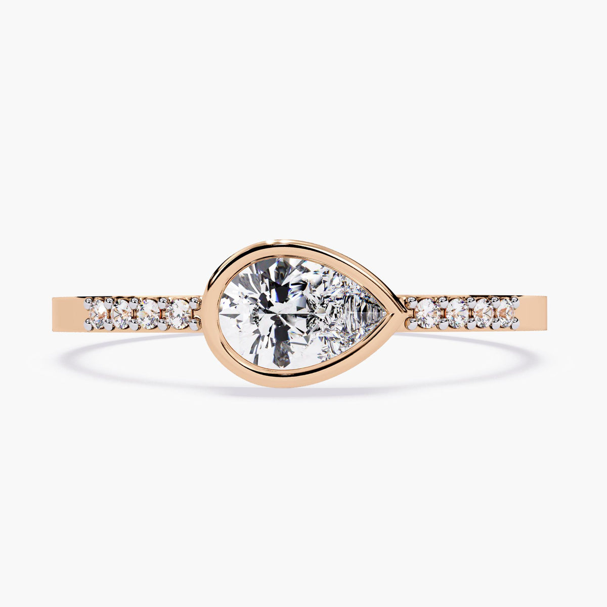 14k Gold Pear Diamond Ring | Dainty Minimalist East West Bezel Ring | Everyday Wear Jewelry | Stackable Engagement Ring | Gift for Her