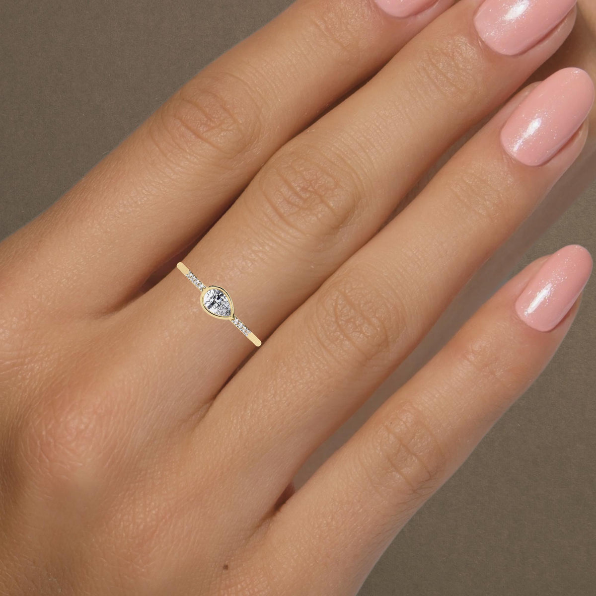 East West Pear Diamond Ring: 0.35 Ct Bezel Set Stacking Ring