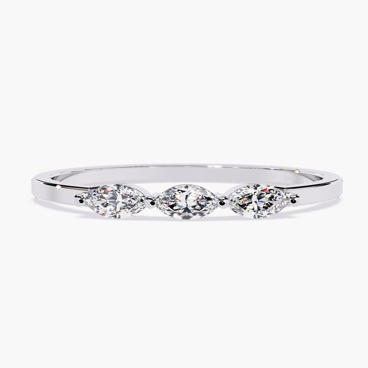 Three Stone Engagement Ring Marquise Cut Diamond Band Lab Created Stones Premium Gold Setting Bridal Collection Wedding Band Set Modern Design Style Dainty Ring Construction Classic Bridal Jewelry Perfect Wedding Gift Beautiful Stackable