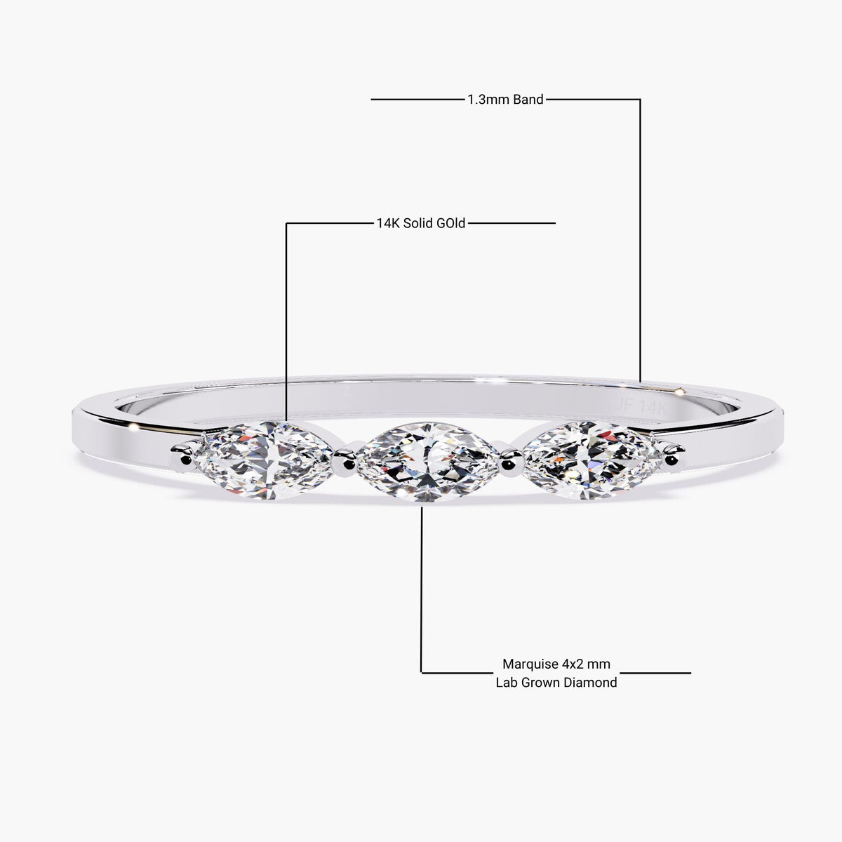 Three Stone Engagement Ring Marquise Cut Diamond Band Lab Created Stones Premium Gold Setting Bridal Collection Wedding Band Set Modern Design Style Dainty Ring Construction Classic Bridal Jewelry Perfect Wedding Gift Beautiful Stackable