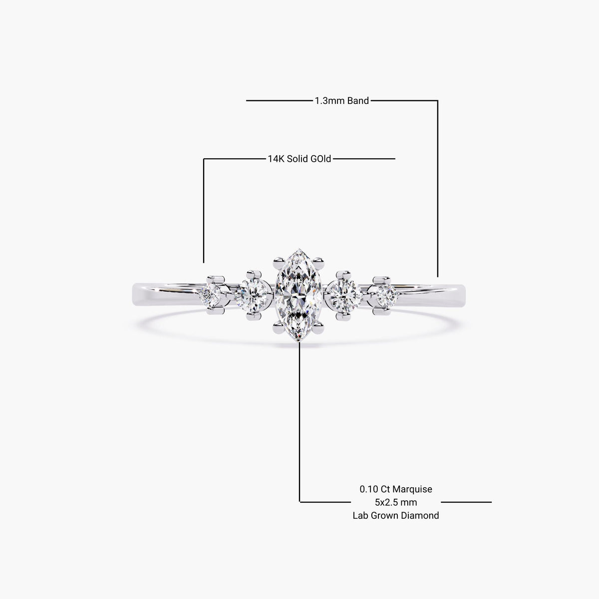 Gold Wedding Band Marquise Diamond Ring Five Stone Design Vintage Style Collection Classic Engagement Ring Premium Quality Construction Diamond Accent Details Elegant Craftsmanship Beautiful Bridal Piece Heirloom Quality