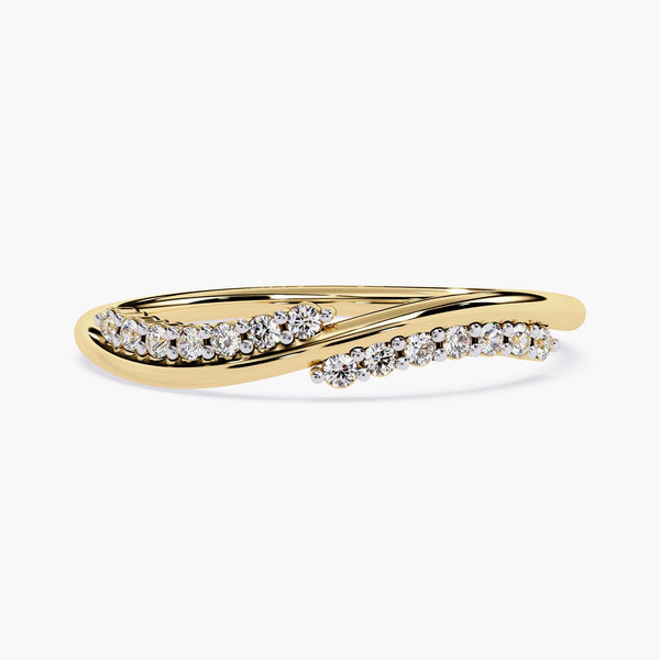 Curved Diamond Wedding Band 14K Gold | Stacking Anniversary Ring | Dainty Gold Ring | Wave Bridal Band | Delicate Diamond Ring