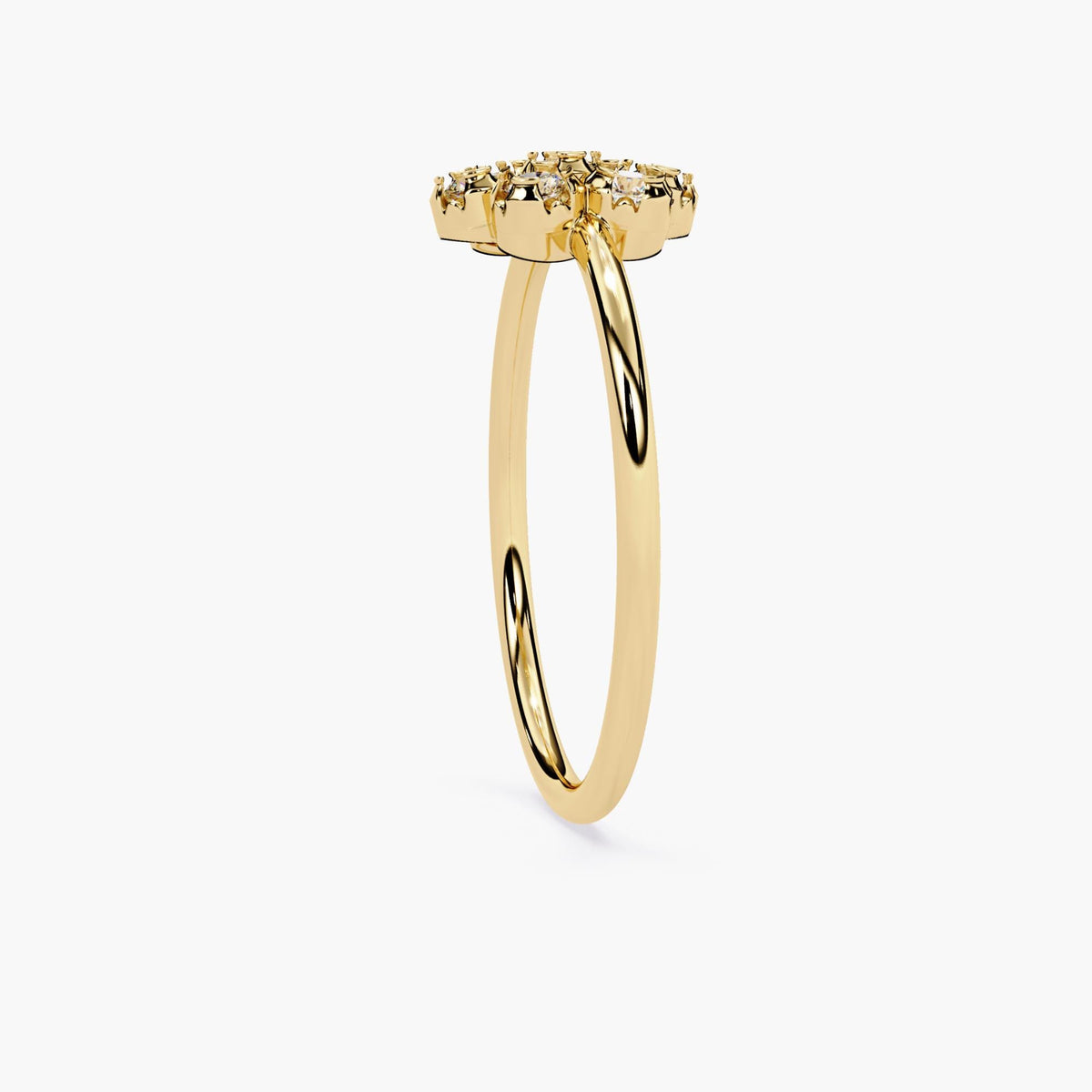 Fashion Forward Diamond Ring Floral Design Lab Grown Stones White Gold Band Vintage Style Statement Piece Seven Stone Cluster Modern Wedding Band Unique Bridal Collection Delicate Band Art Deco Pattern Flower Accent Design
