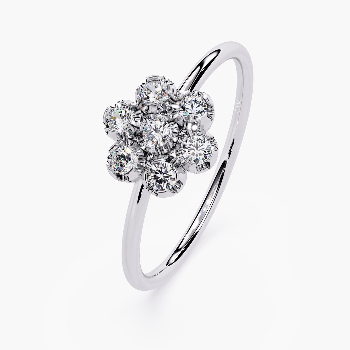 Cluster Diamond Ring Floral Pattern Lab Grown Stones White Gold Band Vintage Style Wedding Set Seven Stone Design Modern Bridal Collection Statement Piece Unique Engagement Ring Delicate Band Art Deco Inspired Flower Accent