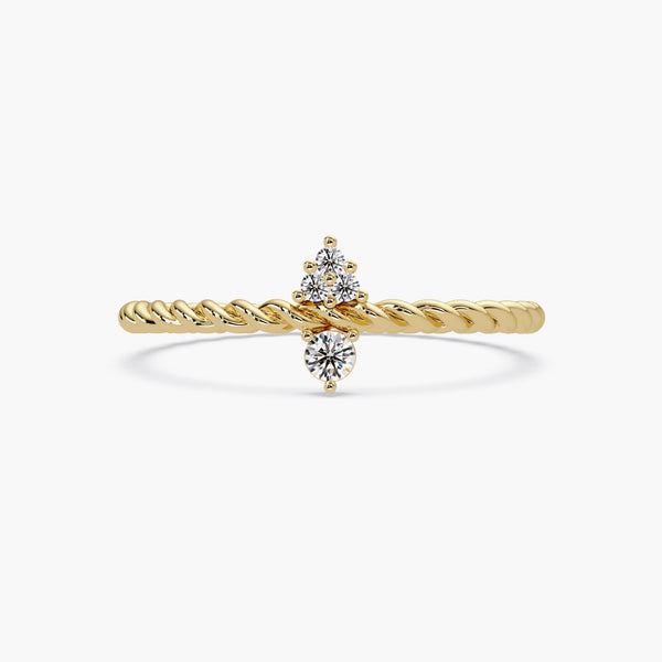 Twisted Rope Diamond Ring, Gold Diamond Solitaire Ring, Handmade Stackable, Minimalist Ring, Braided Promise Rings, 14k Twisted Rope Ring