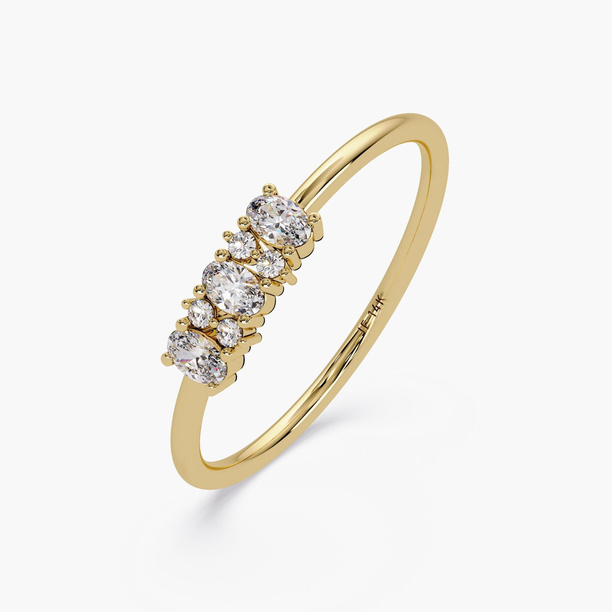 14k Gold Cluster Ring, Oval and Round Diamond Ring, 7 Stone Wedding Band, Dainty Anniversary Promise Ring for Women