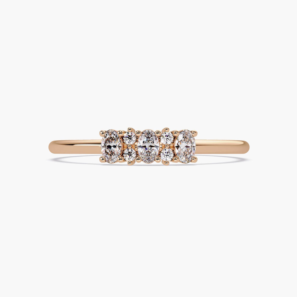 14k Gold Cluster Ring, Oval and Round Diamond Ring, 7 Stone Wedding Band, Dainty Anniversary Promise Ring for Women