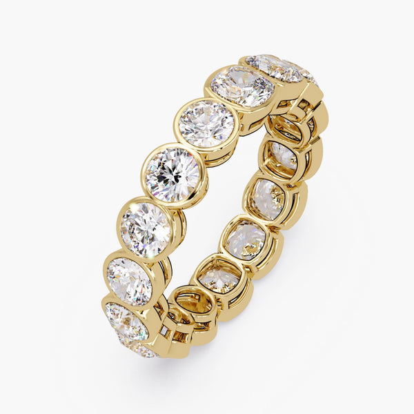Round and Cushion Shaped Wedding Ring, 4 ctw 14k Bezel Setting Full Eternity Half and Half Ring, Lab Grown Diamond Ring, Anniversary Gift