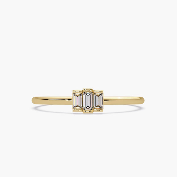 Baguette Diamond Ring, 3 Stone Diamond Ring in 14k Solid Gold, Dainty Baguette Channel Set Ring, Minimalist Ring for Her, Geometric Ring