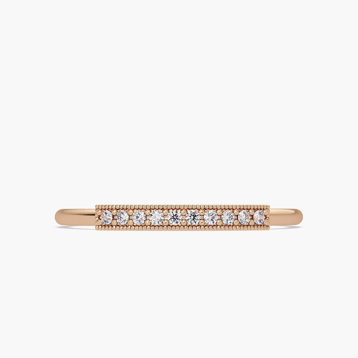 Round Diamond Wedding Band | 14K Gold Stackable Milgrain Ring | Dainty Half Eternity Band | Vintage Inspired Diamond Ring for Women