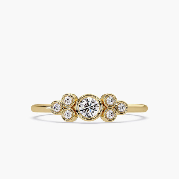 14K Gold Diamond Cluster Ring | Bezel Set Engagement Ring | Dainty Bubble Ring | Vintage Inspired Solid Gold Ring for Her