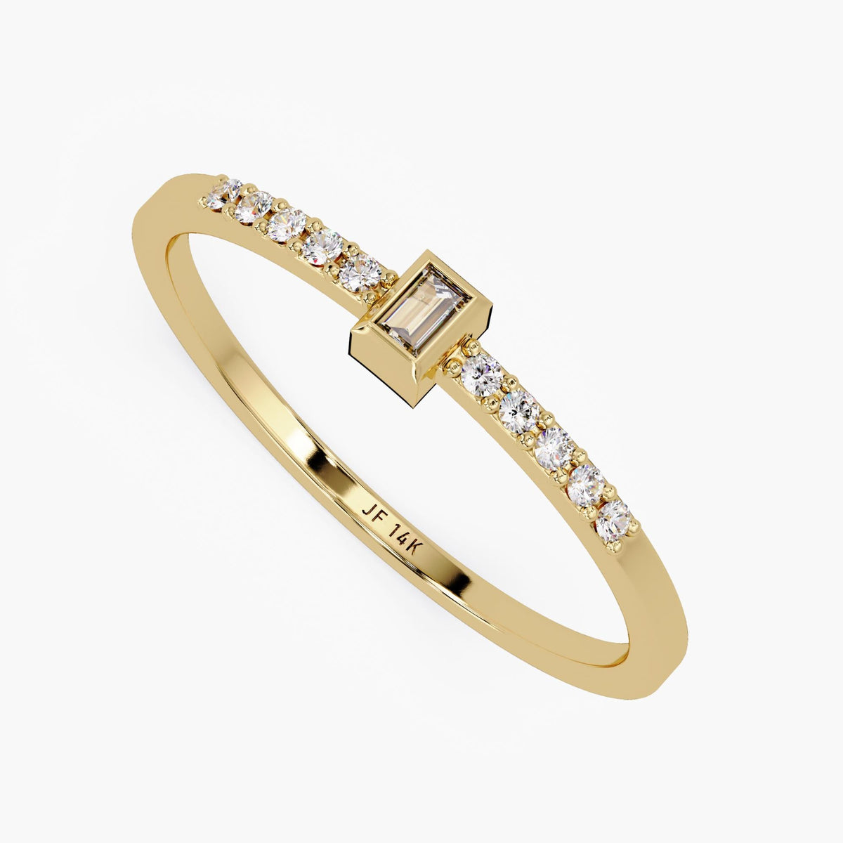 14K Gold Baguette Diamond Ring, Pave Diamond Band, Stacking Diamond Ring, Minimalist Design, Gift for Granddaughter