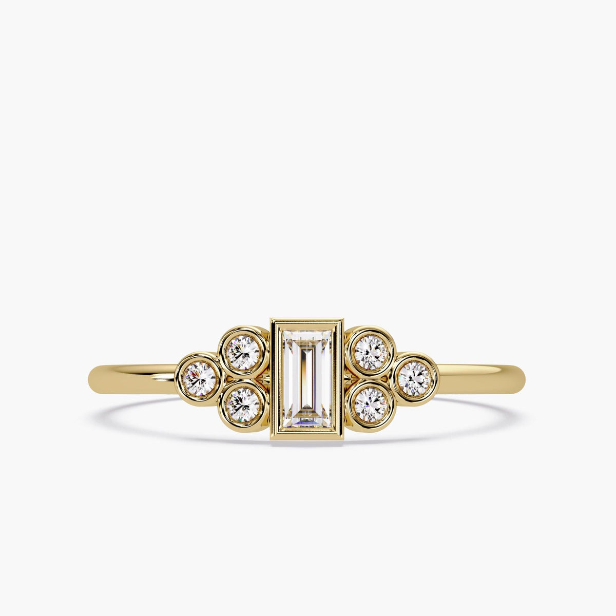 14K Gold Baguette Cluster Ring, Baguette Bezel Diamond Ring, Dainty Baguette Stacking Ring, Gold Bubble Cluster Ring, Gift for Friend