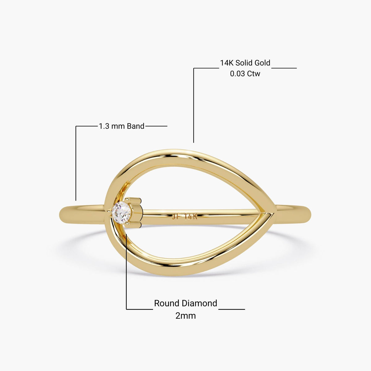 14K Gold Open Teardrop Ring, Dainty Diamond Pear Shape Ring, Dainty Ring, Stackable Ring, Minimalist Ring, Solitaire Ring