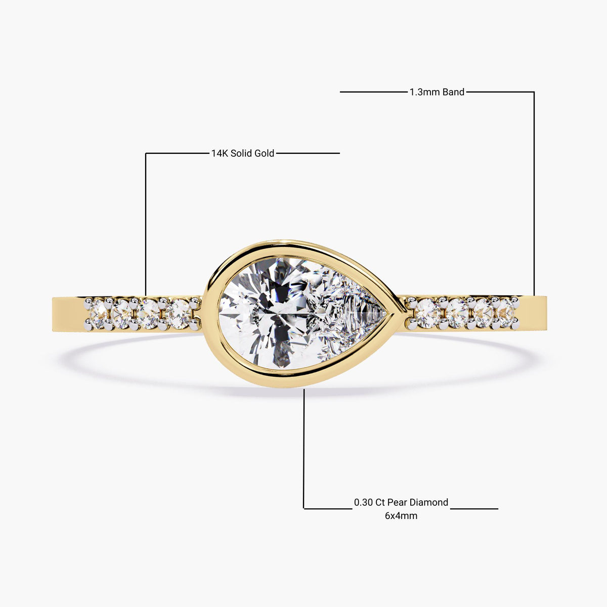 East West Pear Diamond Ring: 0.35 Ct Bezel Set Stacking Ring