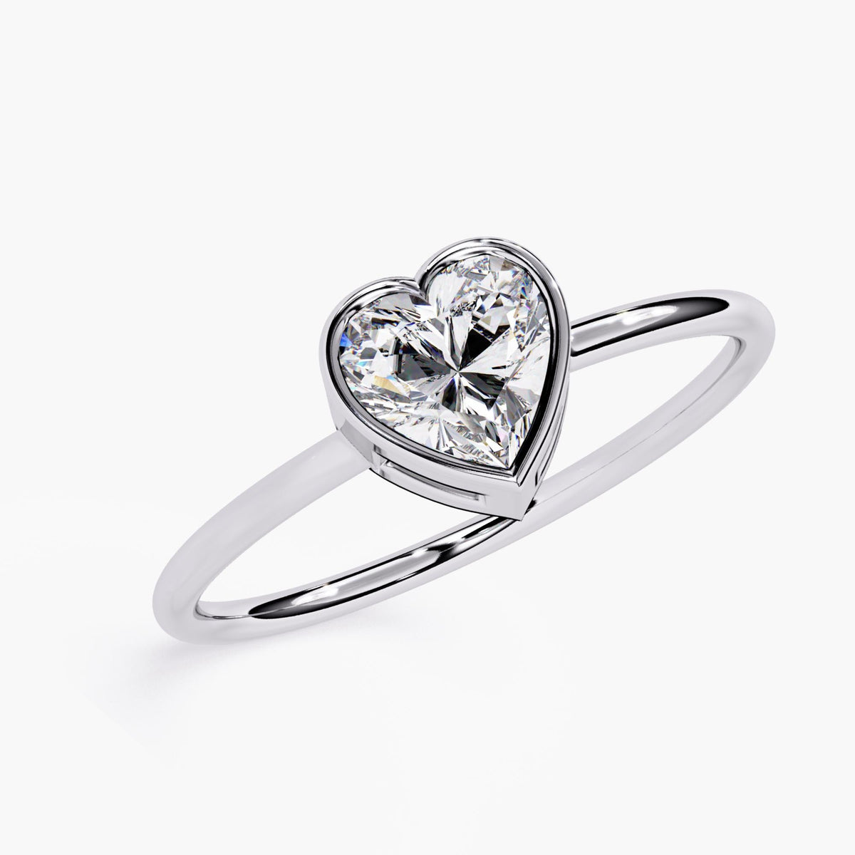 Diamond Heart Ring Gold Band Engagement Promise Piece Bezel Set Stone Premium Quality Construction Anniversary Gift Present Love Symbol