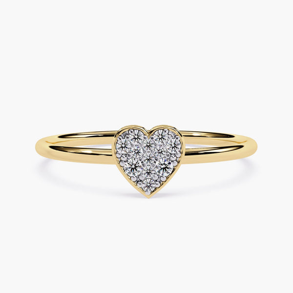 14k Pave Diamond Heart Ring, Solid Gold Heart Ring, Micro Pave Diamond Ring, Mini Heart Ring, Dainty Heart Ring, Gift for Daughter and Mom