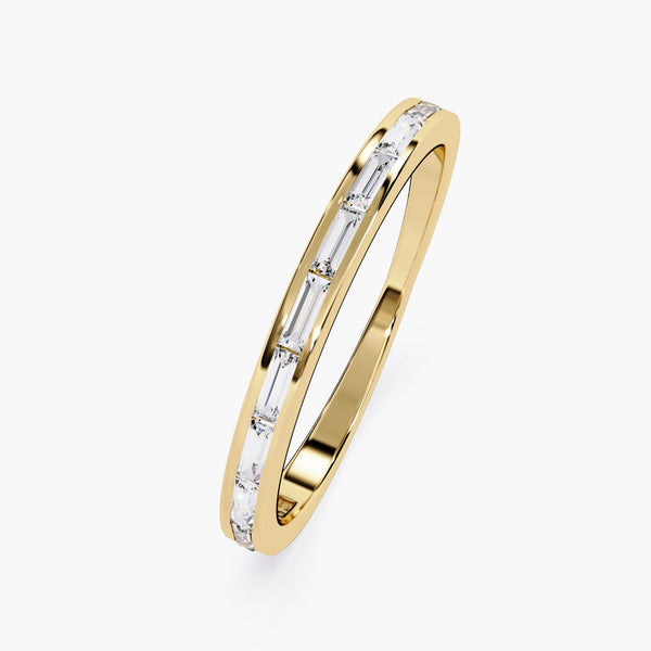 14K Gold Baguette Diamond Band | Thin Channel Set Diamond Ring | Half Eternity Stackable Ring | Diamond Wedding Ring | Minimalist Ring