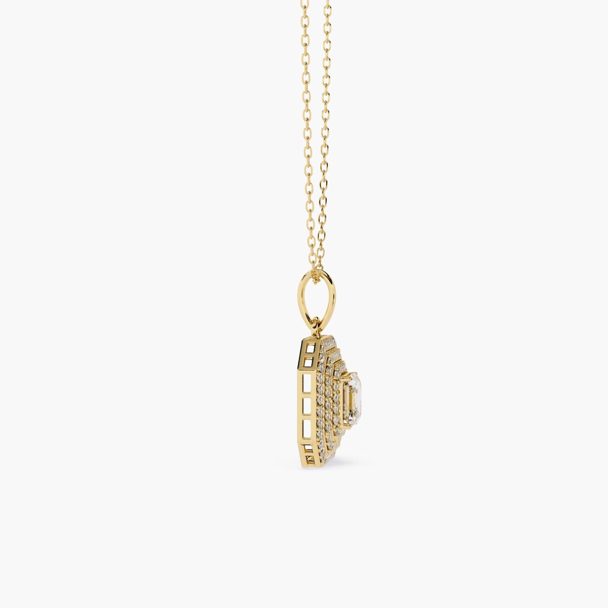 14K Gold Asscher Cut Lab Grown Diamond Halo Pendant Necklace, 0.50 CTW