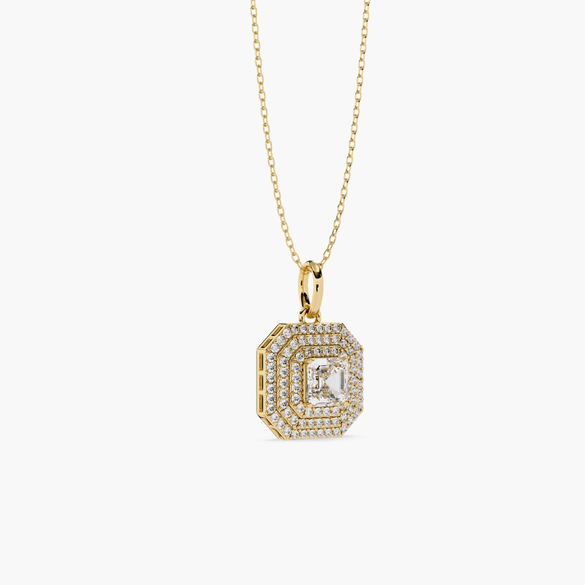 14K Gold Asscher Cut Lab Grown Diamond Halo Pendant Necklace, 0.50 CTW