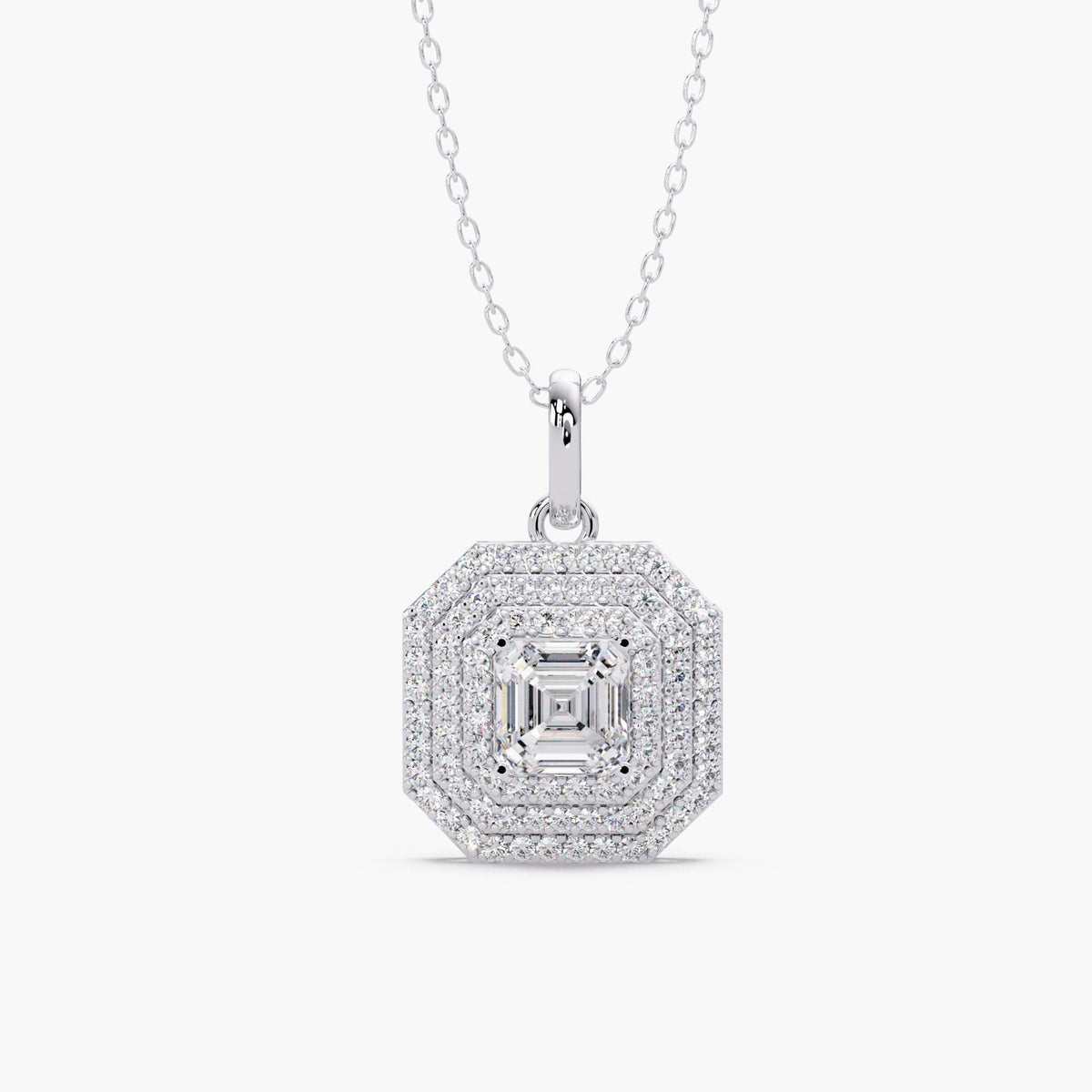 14K Gold Asscher Cut Lab Grown Diamond Halo Pendant Necklace, 0.50 CTW