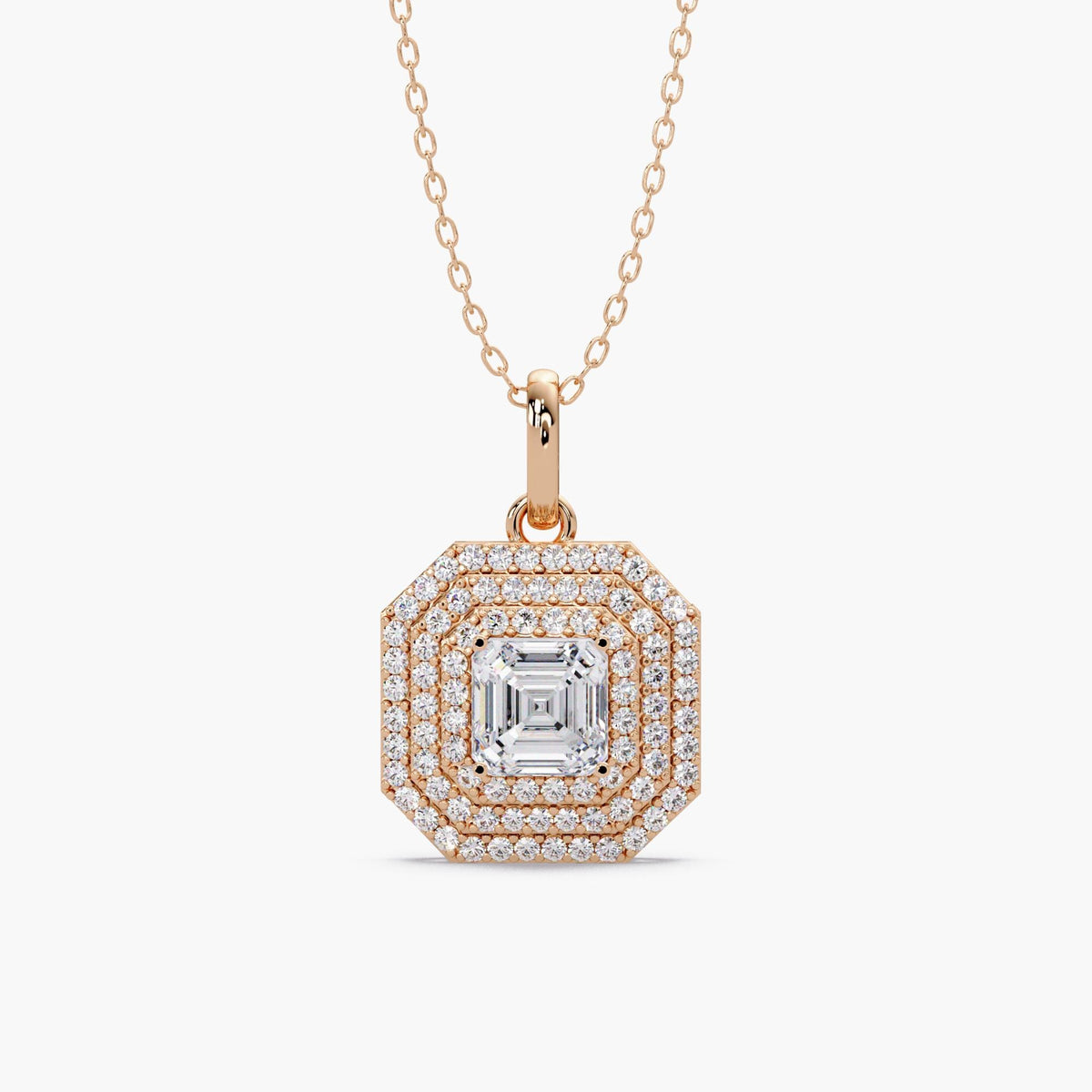 14K Gold Asscher Cut Lab Grown Diamond Halo Pendant Necklace, 0.50 CTW