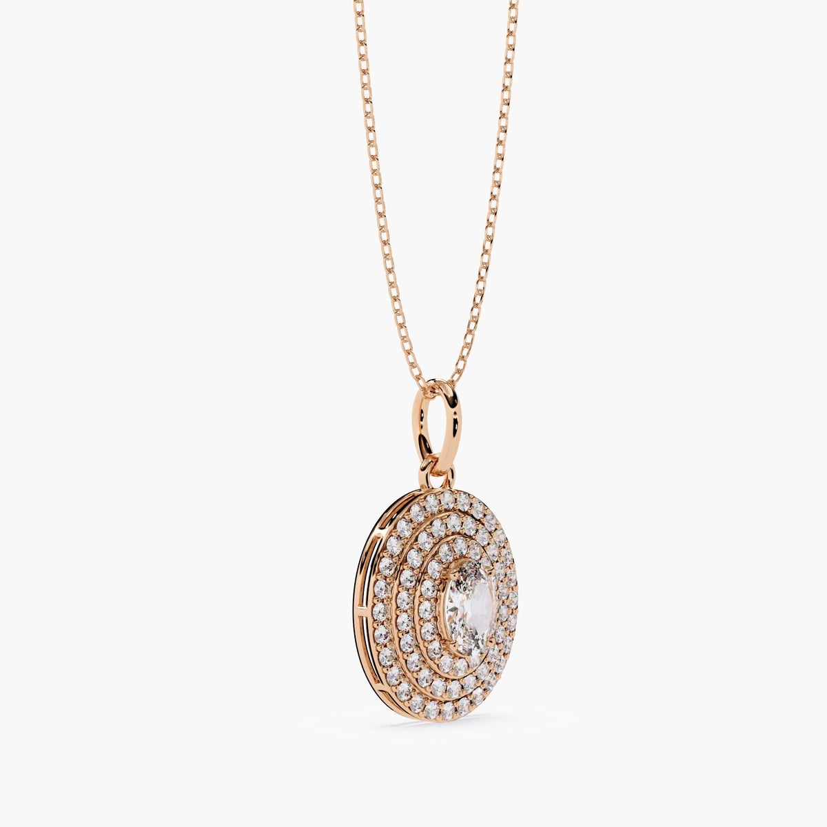14K Gold Oval Lab Grown Diamond Halo Pendant Necklace, 0.40 CTW, 18 Inch