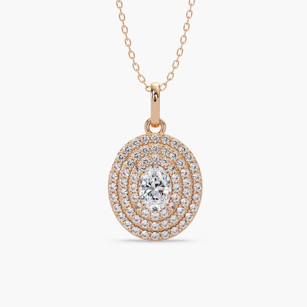 14K Gold Oval Lab Grown Diamond Halo Pendant Necklace, 0.40 CTW, 18 Inch