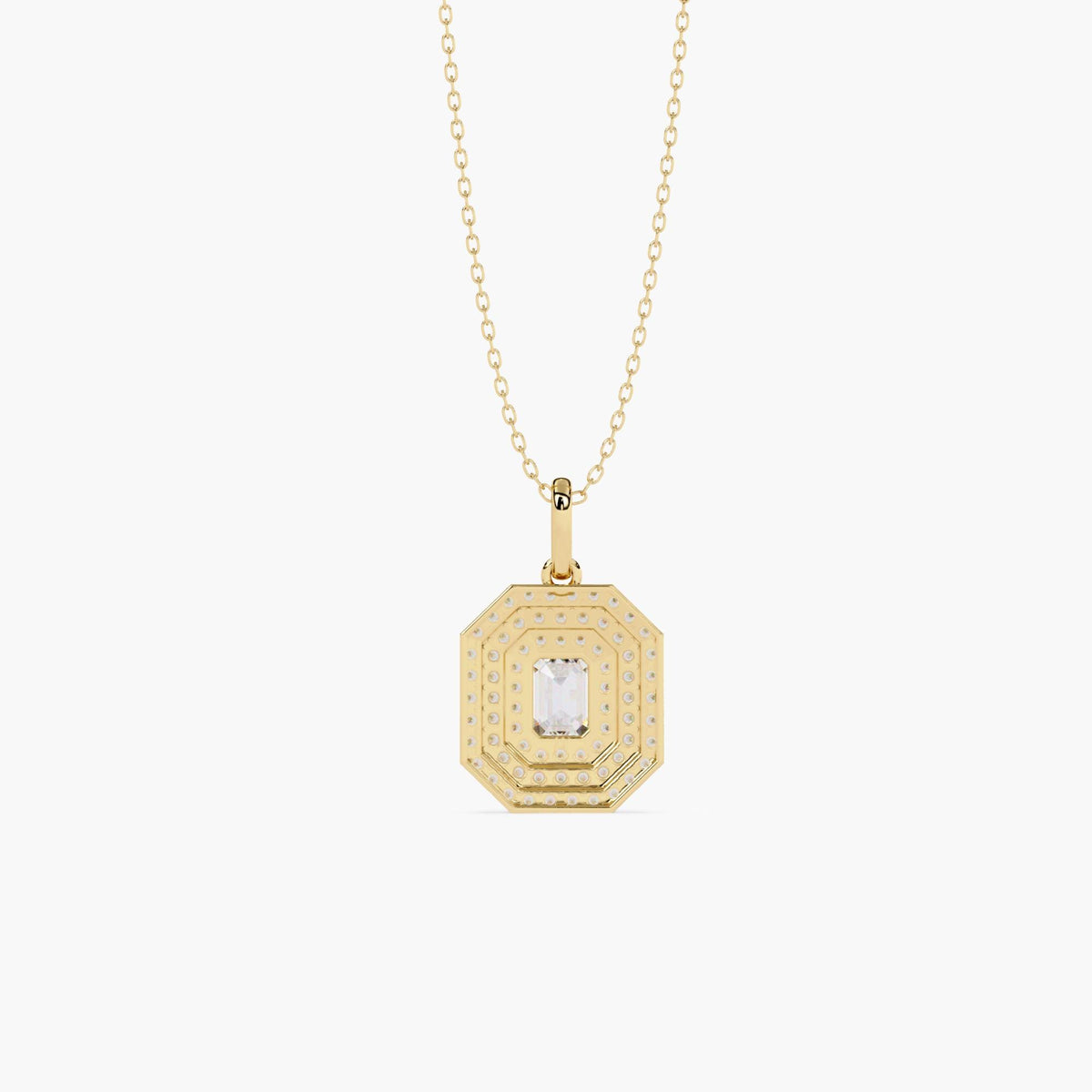 Emerald cut lab grown diamond pendant necklace in 14K solid gold with halo setting, minimalist dainty fine jewelry for women