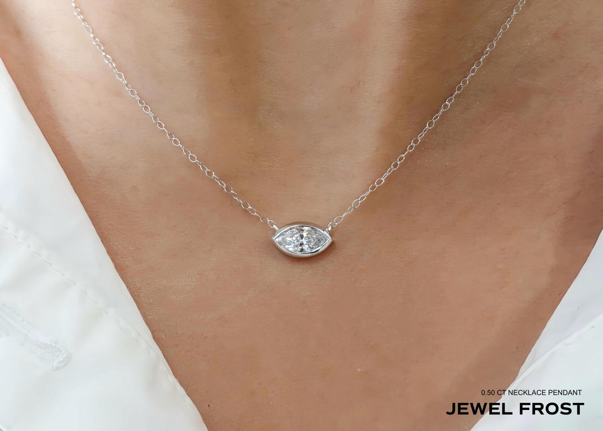 Marquise Cut Solitaire Pendant Necklace / Marquise Natural Diamond Necklaces for Women / 14K Solid Gold / Bridal Jewelry