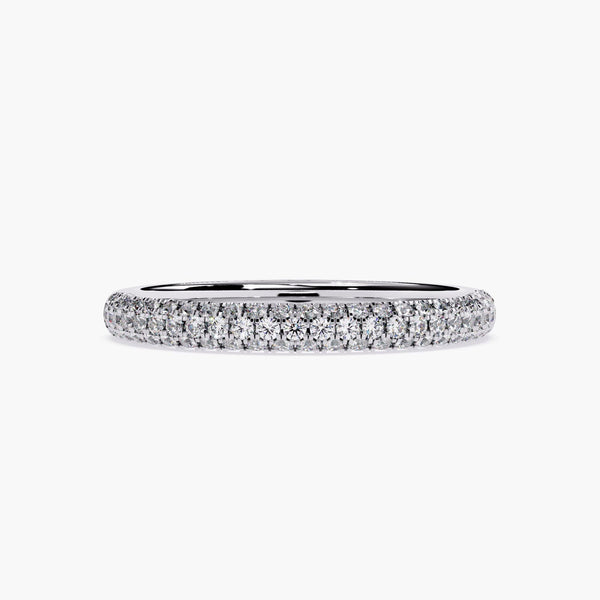 3 Row Micro Pave Diamond Wedding Band, 2.3mm Half Eternity Ring, 14K Solid Gold Ring, Natural White Diamond, Stacking Ring, Anniversary Gift