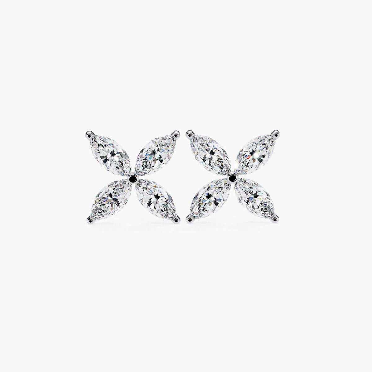 Marquise Diamond Petal Stud Earrings, 14k Gold Dainty 4 Petal Flower Gemstone Earring, Perfect Bridal Gift for Her Minimalist Floral Earring