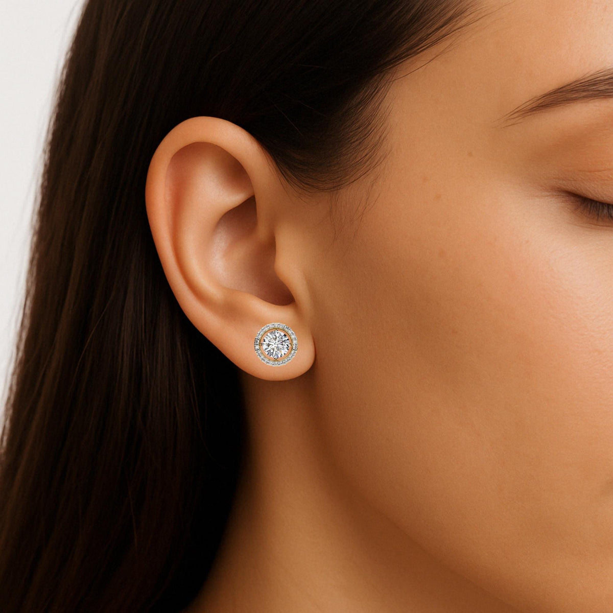 Lab Grown Diamond Halo Stud Earrings, Round Cut Floating Halo Studs in 14K Gold, Dainty Screw Back Earrings, Gift for Her