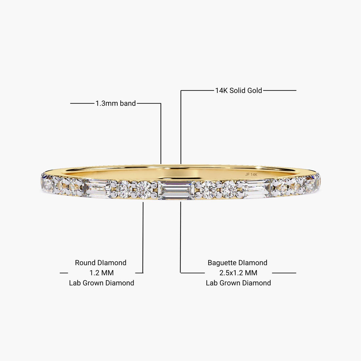 14K Gold Lab Grown Diamond Baguette Ring | Dainty Stacking Wedding Band | Thin Half Eternity Ring | Minimalist Jewelry Gift for Her