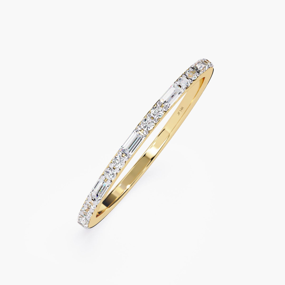 14K Gold Lab Grown Diamond Baguette Ring | Dainty Stacking Wedding Band | Thin Half Eternity Ring | Minimalist Jewelry Gift for Her