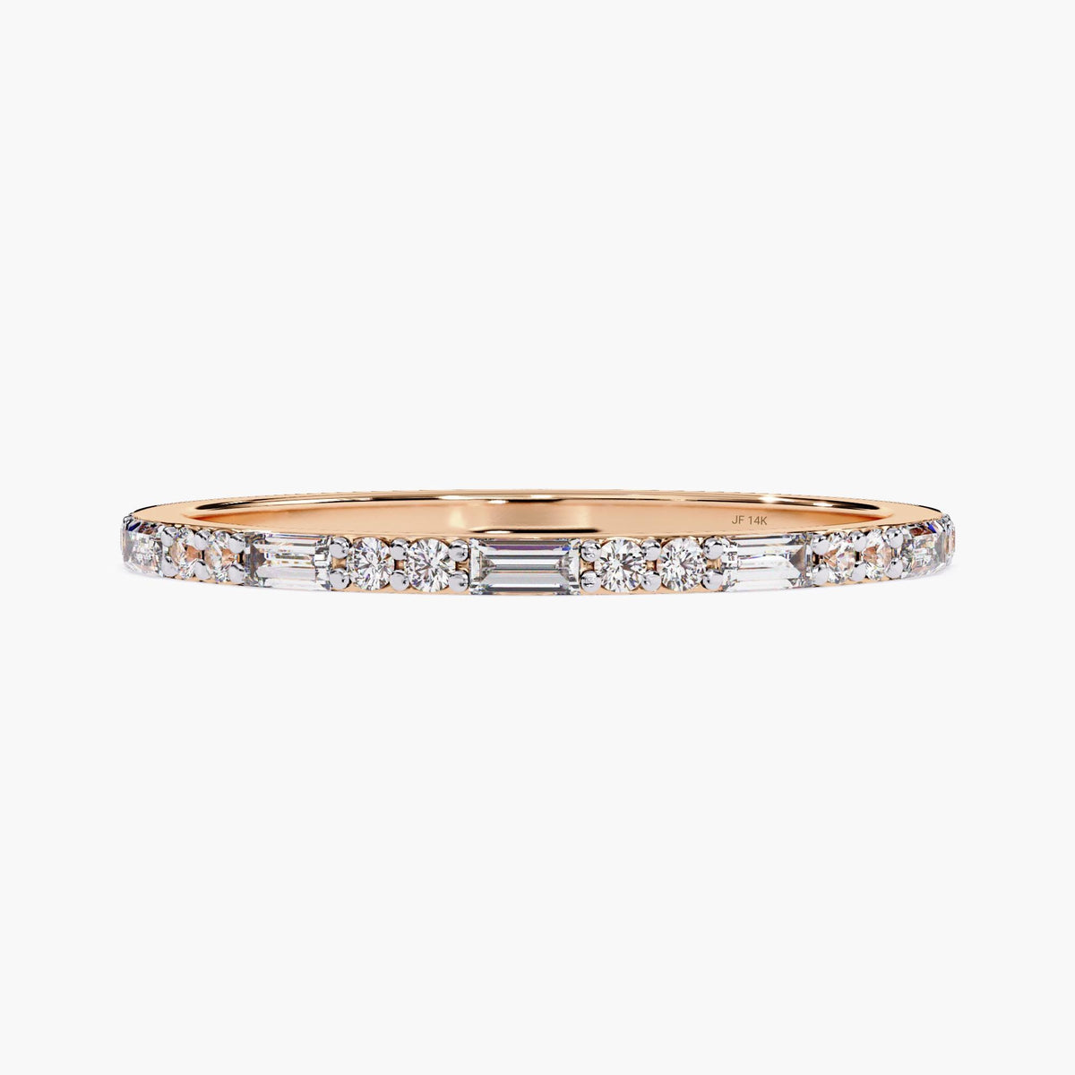 14K Gold Lab Grown Diamond Baguette Ring | Dainty Stacking Wedding Band | Thin Half Eternity Ring | Minimalist Jewelry Gift for Her
