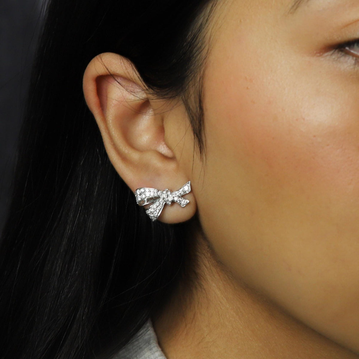 14K Gold Diamond Bow Stud Earrings: .90 CTW Coquette Jewelry
