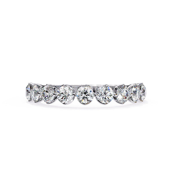 Single Prong Ring, 3.0mm Half Eternity Diamond Wedding Band, 14K Gold Diamond Stackable Band, Floating Bubble Prong Diamond Ring