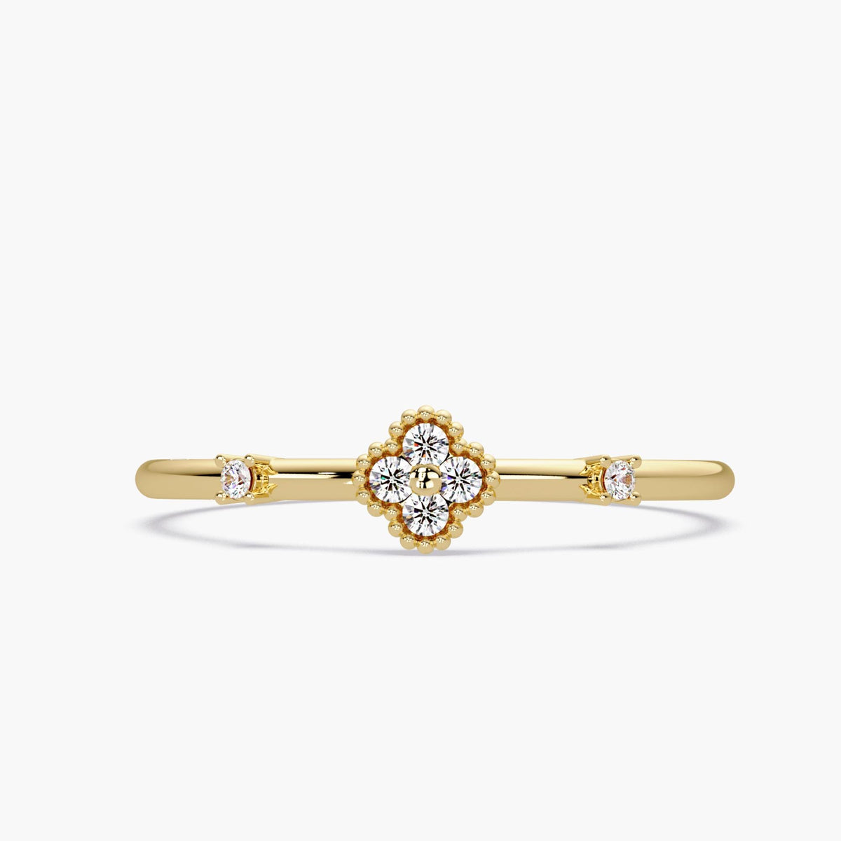4 Leaf Clover Diamond Ring in 14K Gold, Dainty Cluster Flower Ring, Minimalist Stacking Real Diamond Ring, April Birthstone Gift for Her