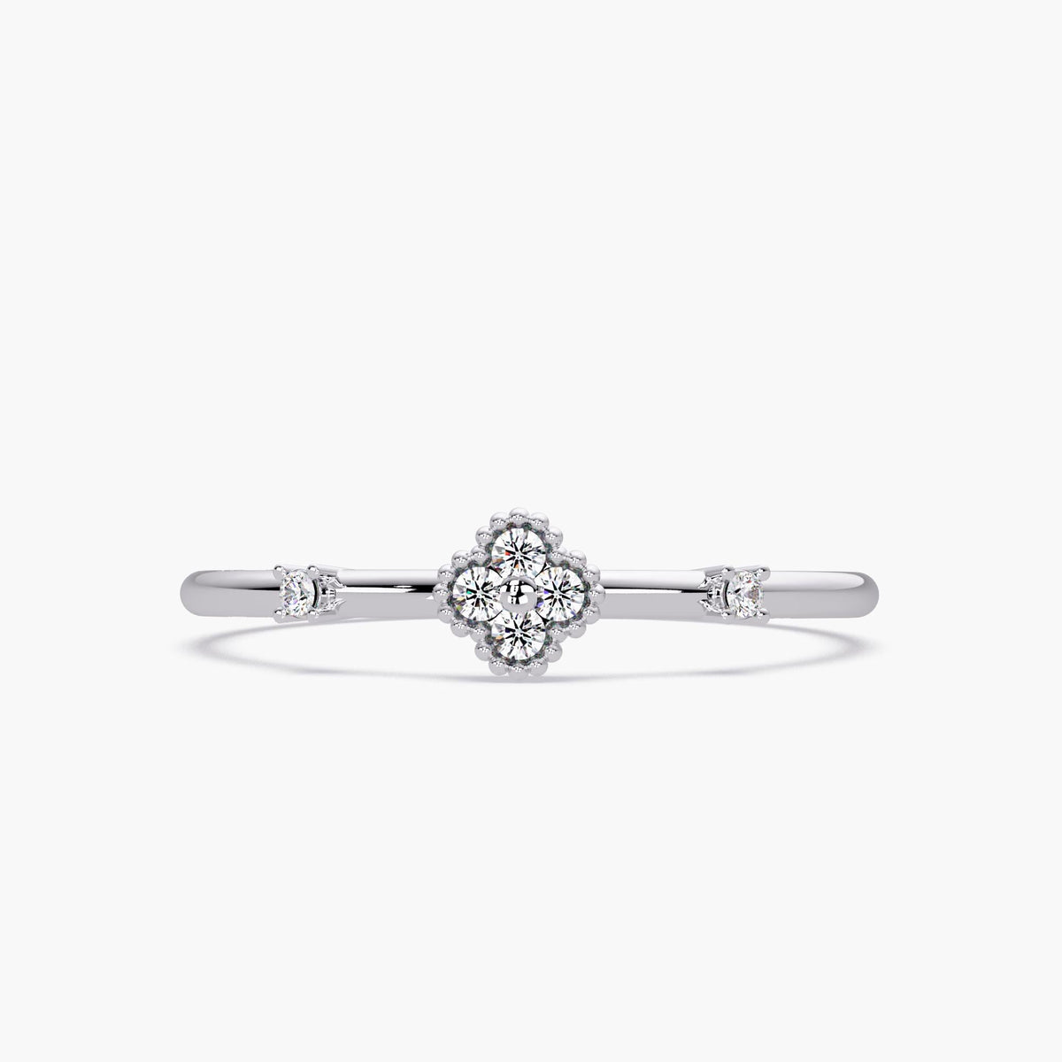 4 Leaf Clover Diamond Ring in 14K Gold, Dainty Cluster Flower Ring, Minimalist Stacking Real Diamond Ring, April Birthstone Gift for Her