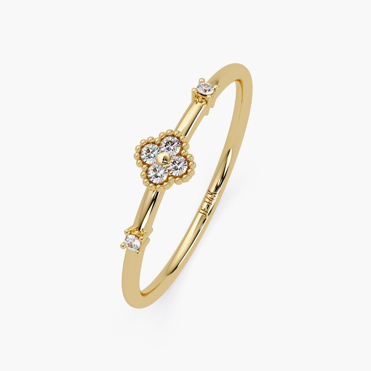 4 Leaf Clover Diamond Ring in 14K Gold, Dainty Cluster Flower Ring, Minimalist Stacking Real Diamond Ring, April Birthstone Gift for Her