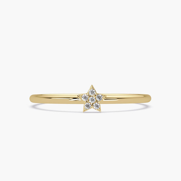 Diamond Star Ring in 14K Gold, Dainty Real Diamond Star Band, Celestial Stacking Ring, Gift for Mom, Gift for Friend