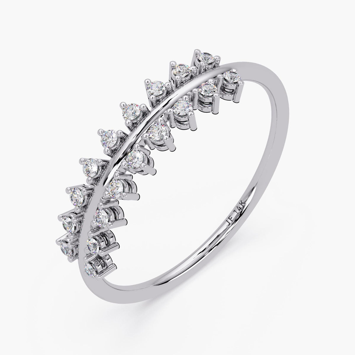 Floating Crown Diamond Ring in 14K Gold, Double Row Geometric Band, Real Diamond Statement Ring, Gift for Her