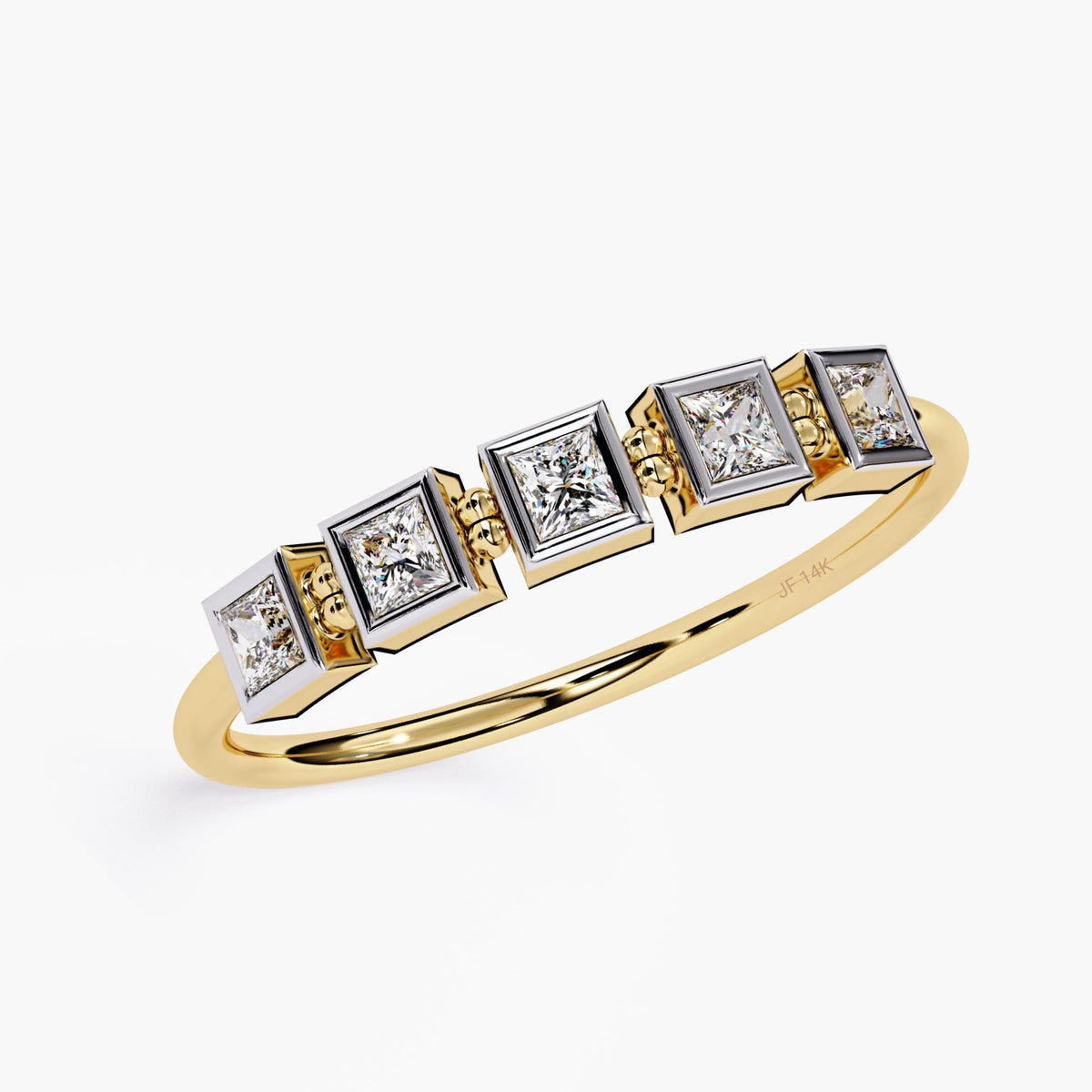 14K Solid Gold Princess Cut Diamond Ring, 0.20 CTW Lab Grown Band, Modern Proposal Ring, Dainty Promise Ring
