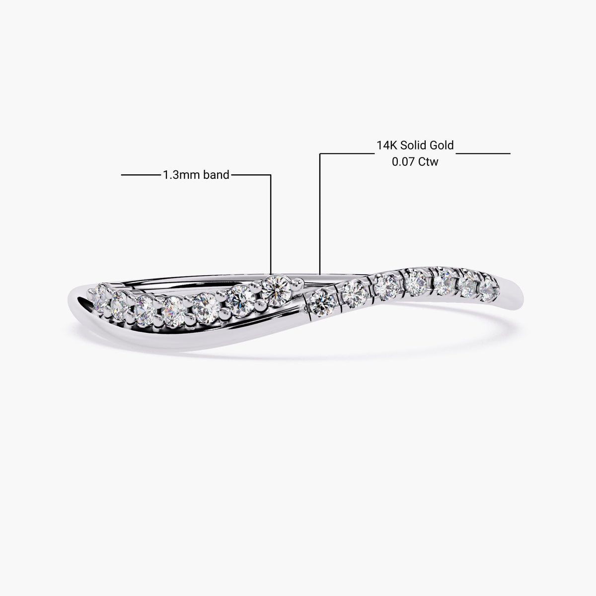 14K Solid Gold Curved Diamond Band, Dainty Wave Wedding Ring, Lab Grown Pave Diamond Ring, Minimalist Stacking Band, Unique Nesting Ring