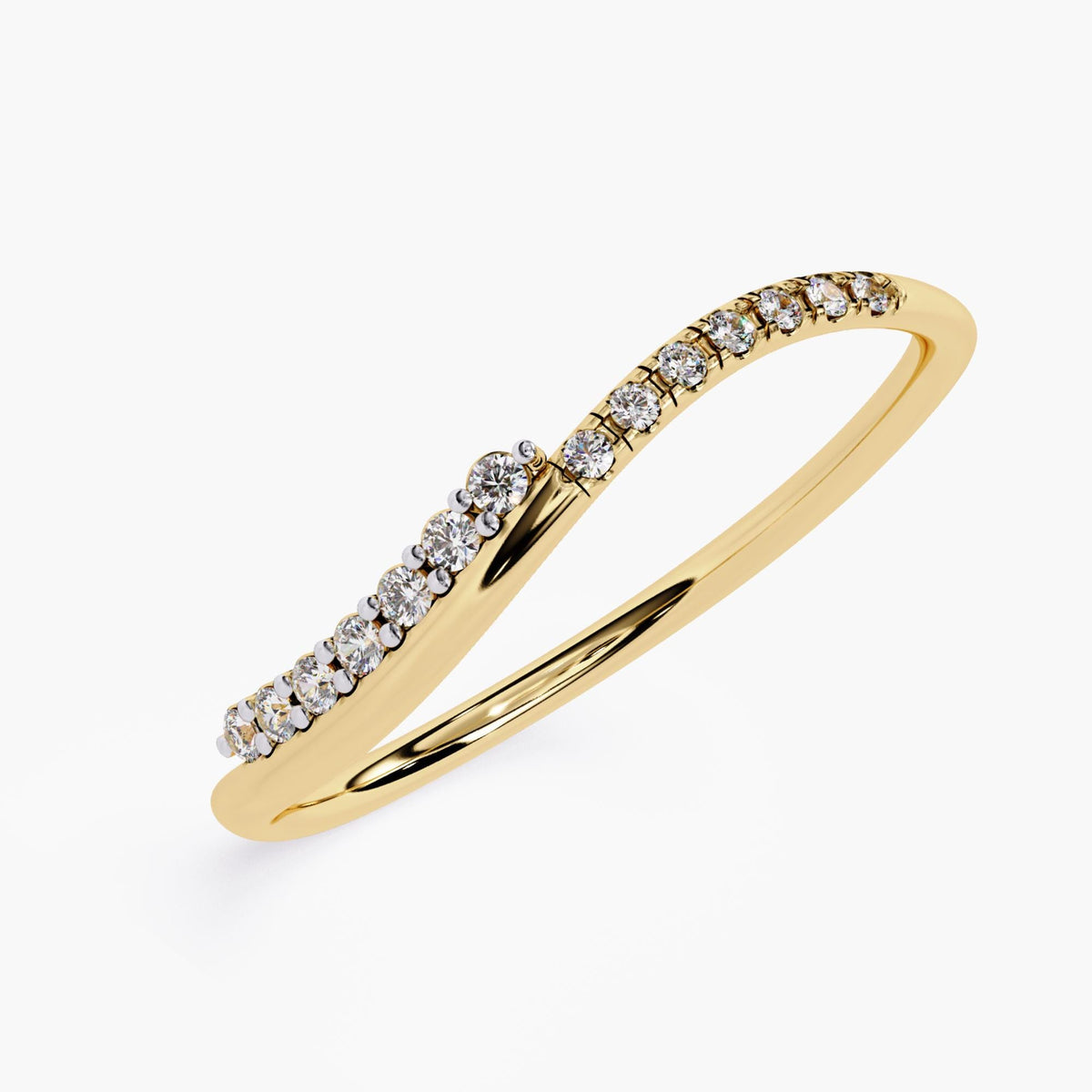 14K Solid Gold Curved Diamond Band, Dainty Wave Wedding Ring, Lab Grown Pave Diamond Ring, Minimalist Stacking Band, Unique Nesting Ring