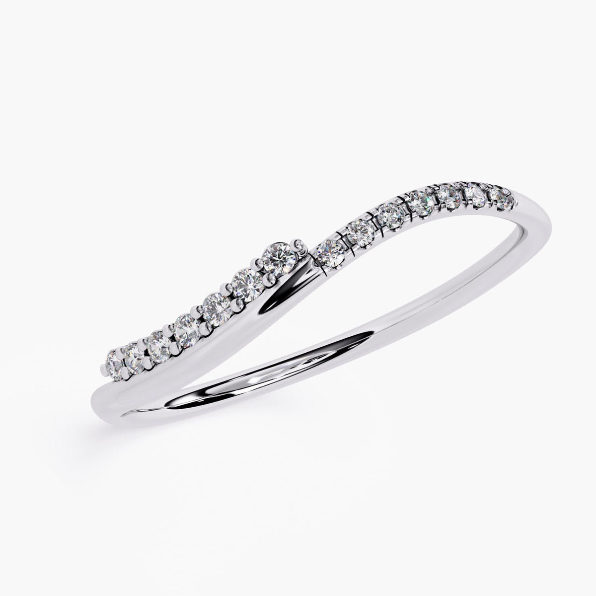14K Solid Gold Curved Diamond Band, Dainty Wave Wedding Ring, Lab Grown Pave Diamond Ring, Minimalist Stacking Band, Unique Nesting Ring