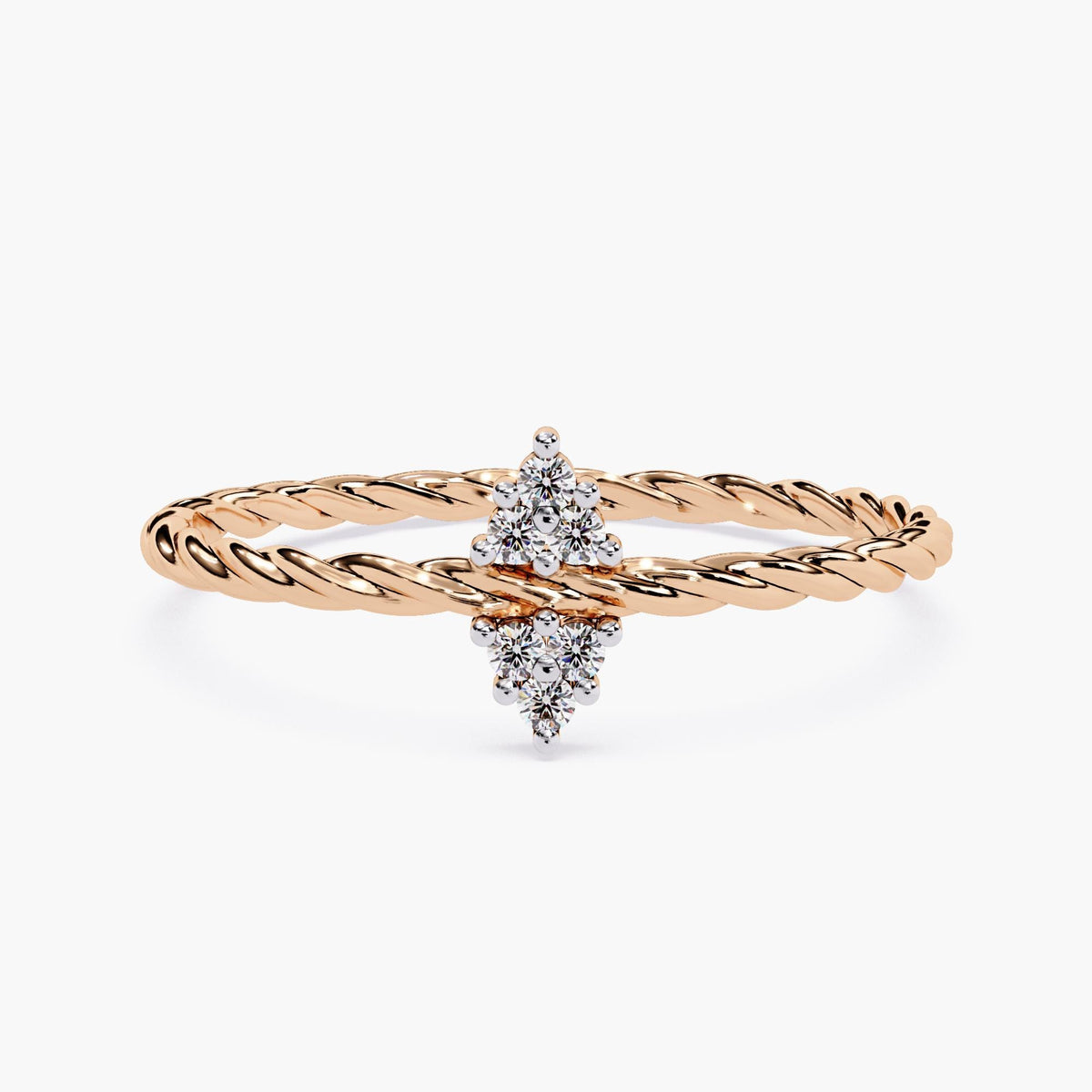 14K Solid Gold Twisted Rope Ring, Dainty Diamond Ring, Lab Grown Diamond Stacking Band, Minimalist Prong Set Ring, Delicate Gold Band