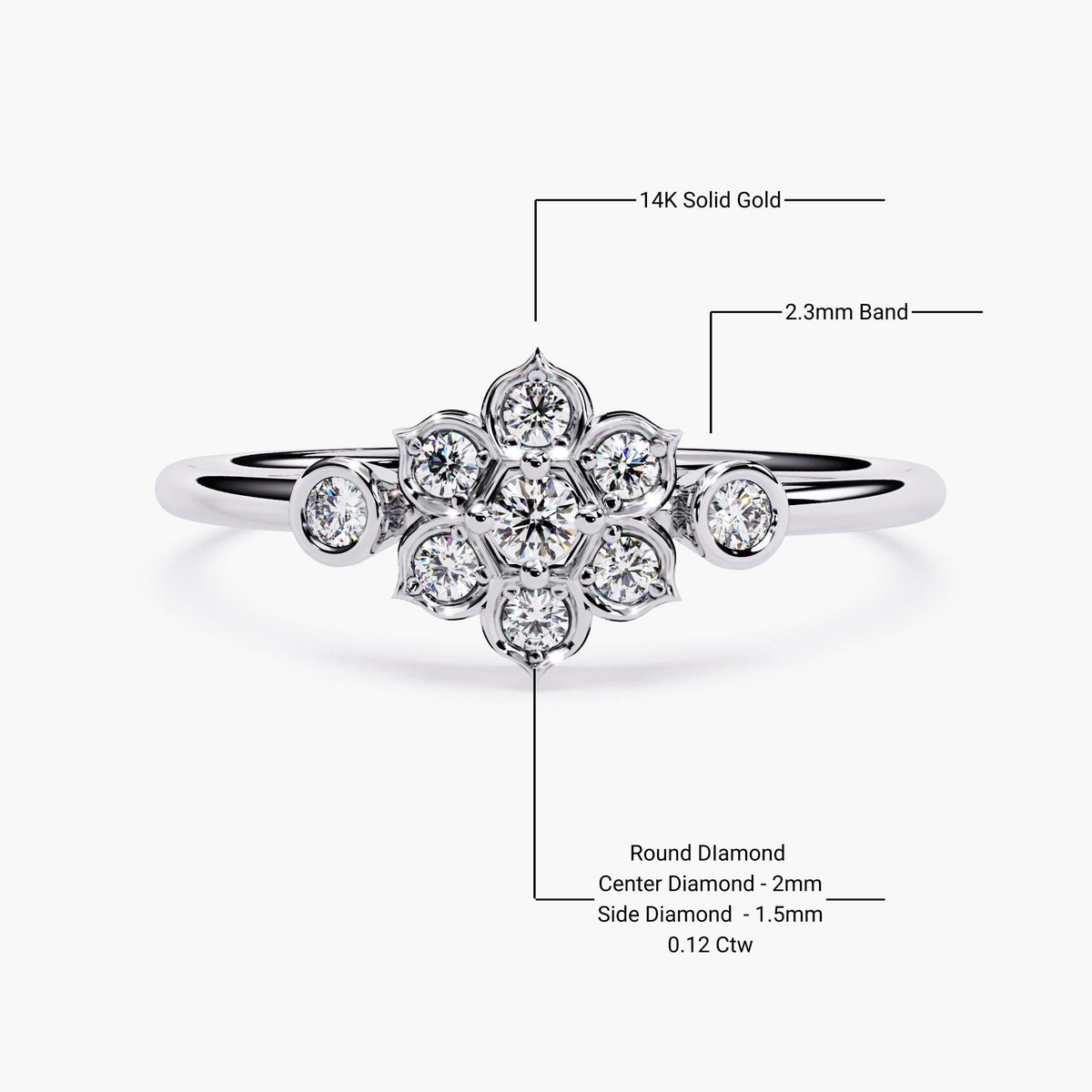 14K Gold Dainty Diamond Ring | Lab Grown Diamond Flower Ring | Minimalist Gold Ring | Bezel Prong Ring | Wedding Band | Gift for Her
